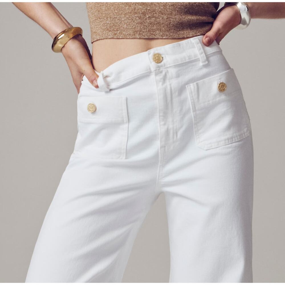 J.Crew Petite Sailor Slim Wide Leg Jean High Rise Gold Buttons White US 29P NWT - Picture 6 of 15